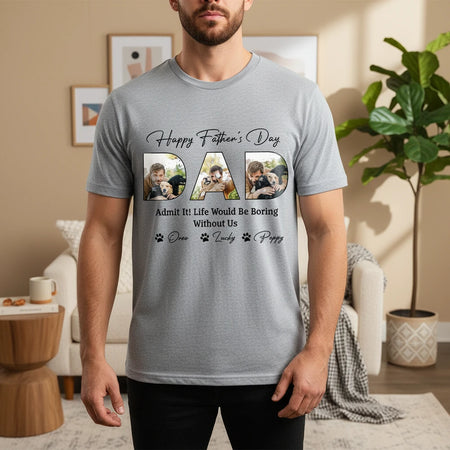 Custom Photo Upload Happy Father's Day T-Shirt with Paw Prints lifestyle photo