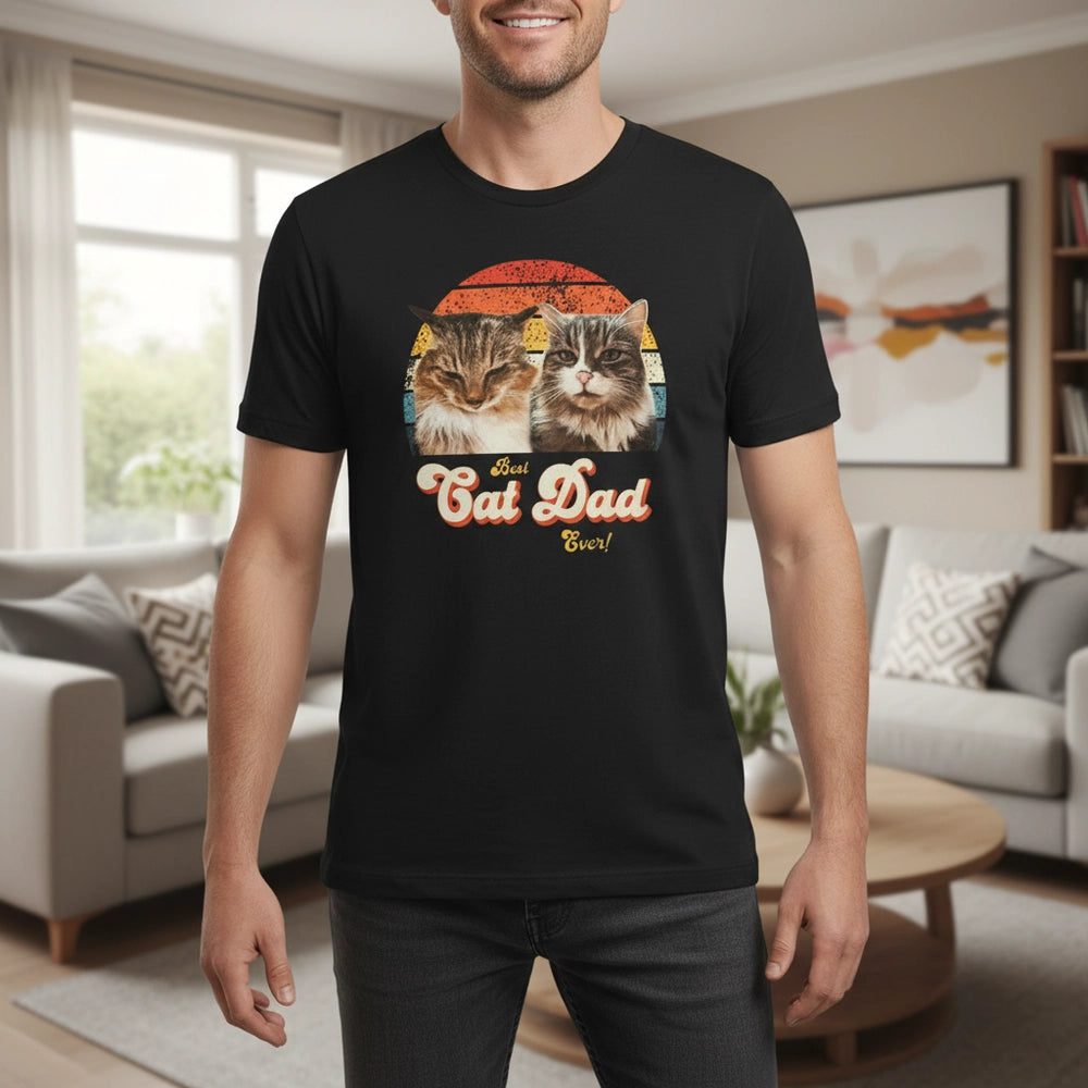 Custom Photo Upload T-Shirt with Cats and Best Cat Dad Ever lifestyle photo