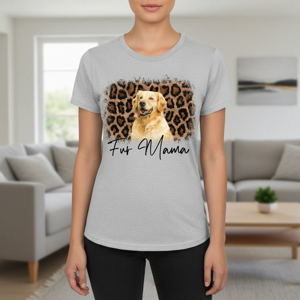 Custom Photo Upload T-Shirt with Leopard Print Background lifestyle photo