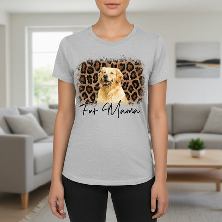 Custom Photo Upload T-Shirt with Leopard Print Background lifestyle photo