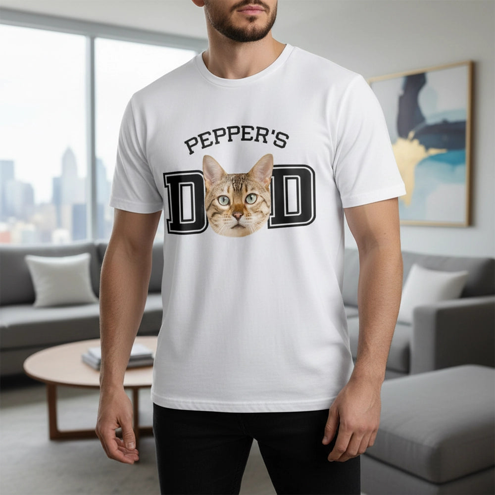 Custom Photo Upload T-Shirt with Cat Face DAD Design lifestyle photo