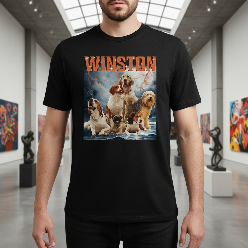 Custom Personalized T-Shirt with Dog Photos and Lightning Background lifestyle photo