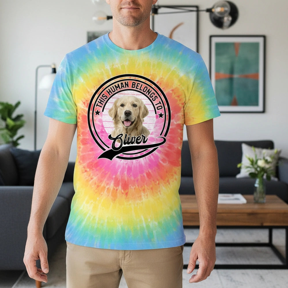 Custom Photo Upload Tie-Dye T-Shirt This Human Belongs To lifestyle photo