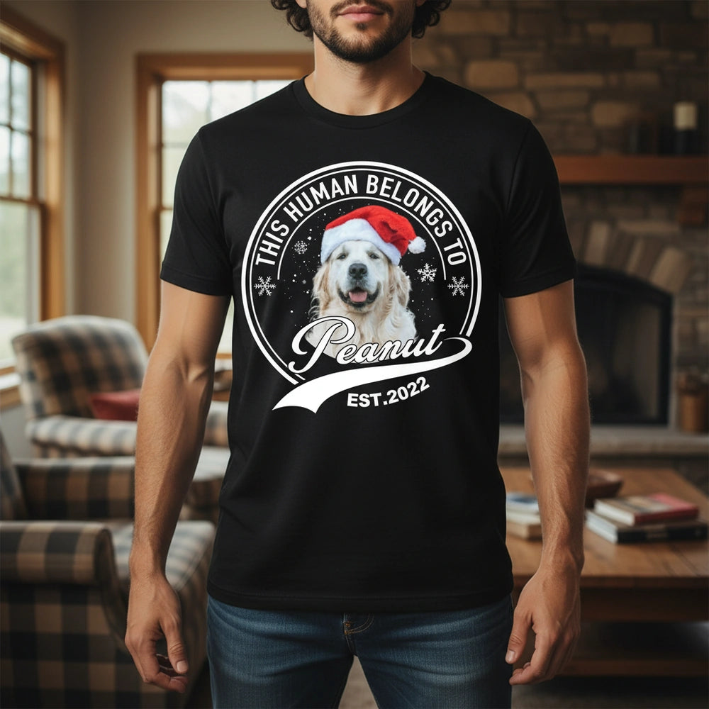 Custom Photo Upload T-Shirt with This Human Belongs To Badge Design lifestyle photo