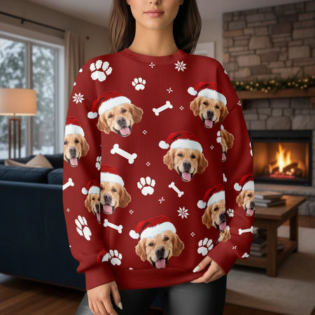 Custom Photo Upload Sweater with Santa Hat Dogs and Snowflakes lifestyle photo