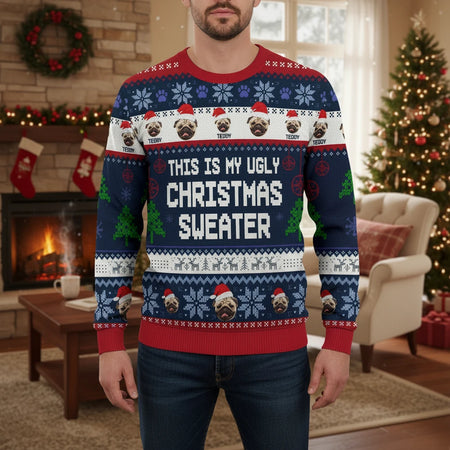 Custom Personalized Pug Sweater This Is My Ugly Christmas Sweater lifestyle photo