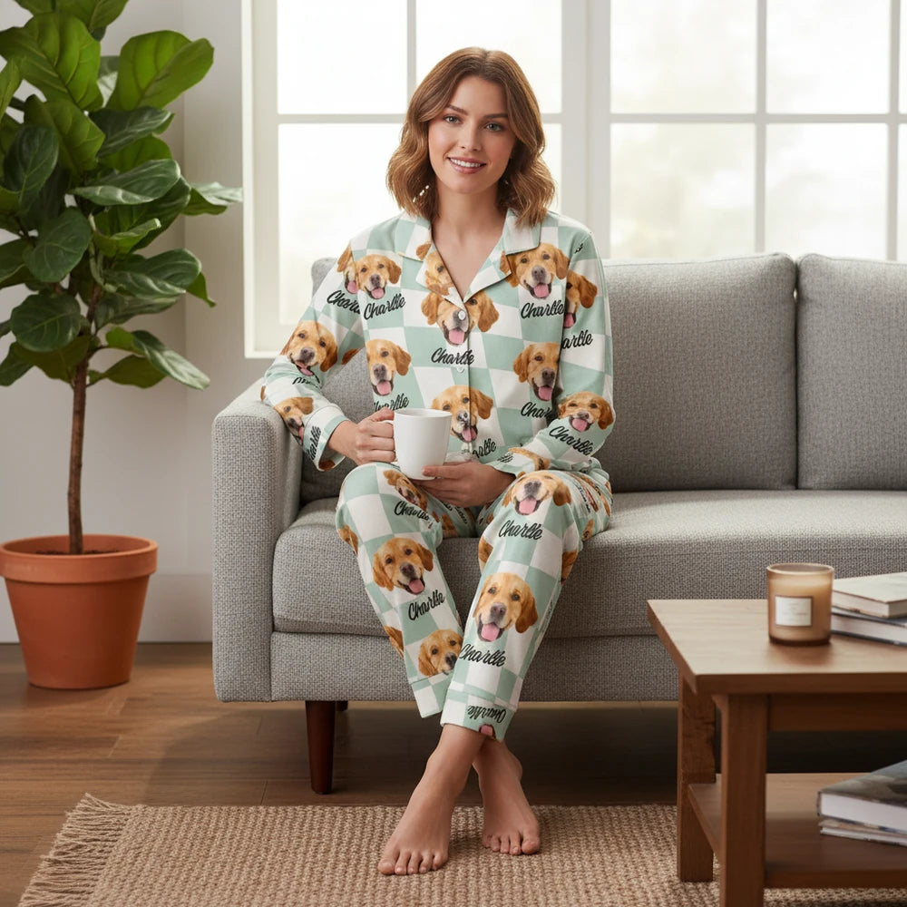 Custom Photo Upload Pajamas with Mint Checkered Pattern lifestyle photo