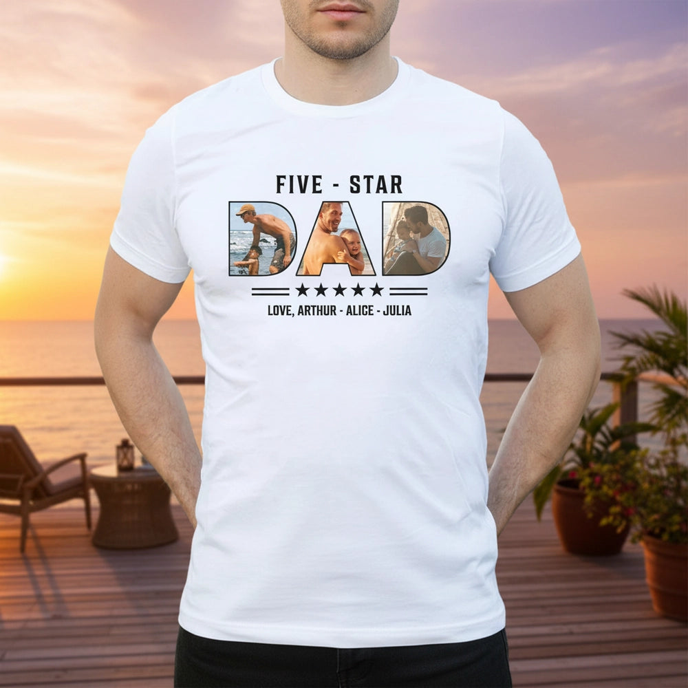 Custom Photo Upload T-Shirt with Five-Star Dad Text lifestyle photo