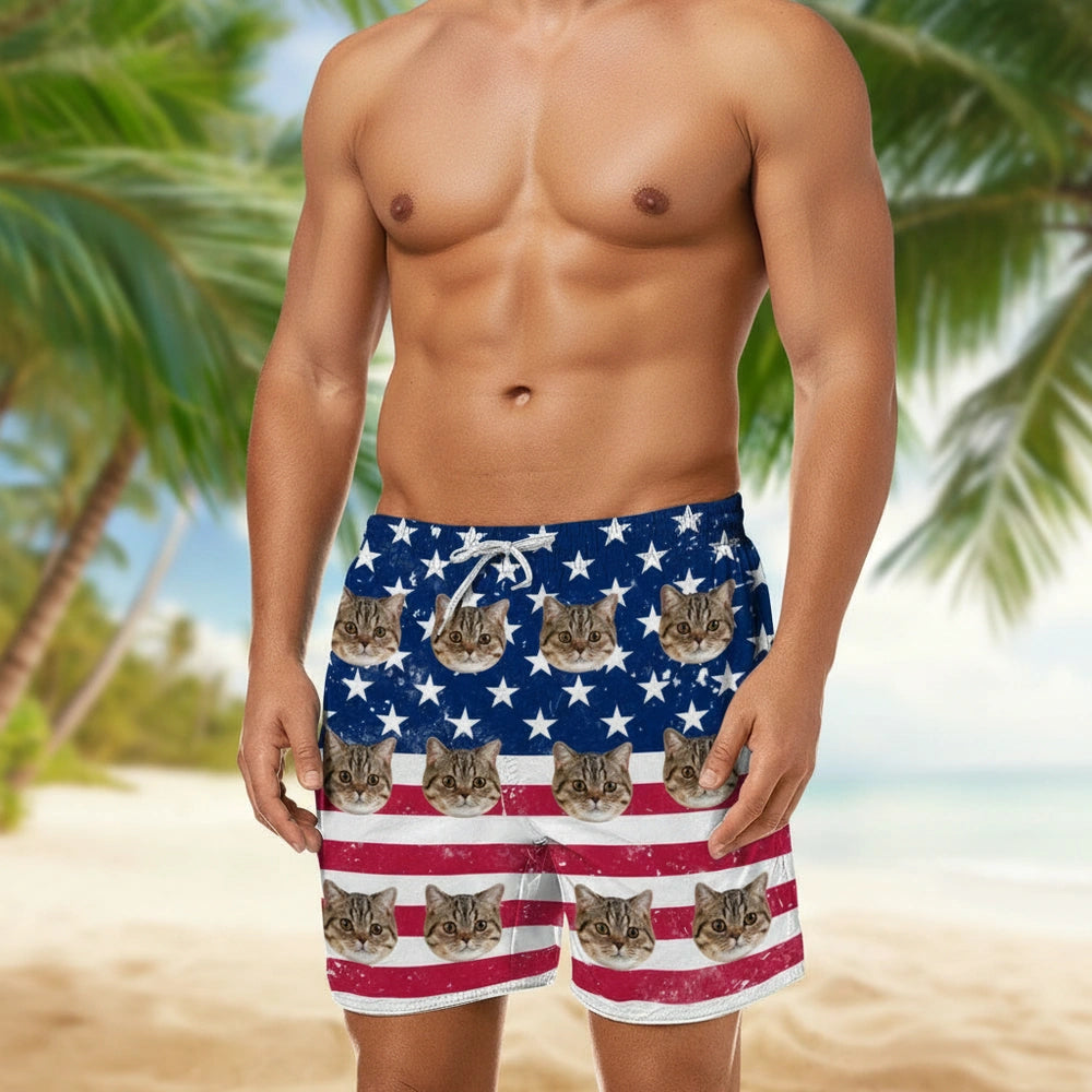 Custom Photo Upload Beach Shorts with American Flag & Stars lifestyle photo