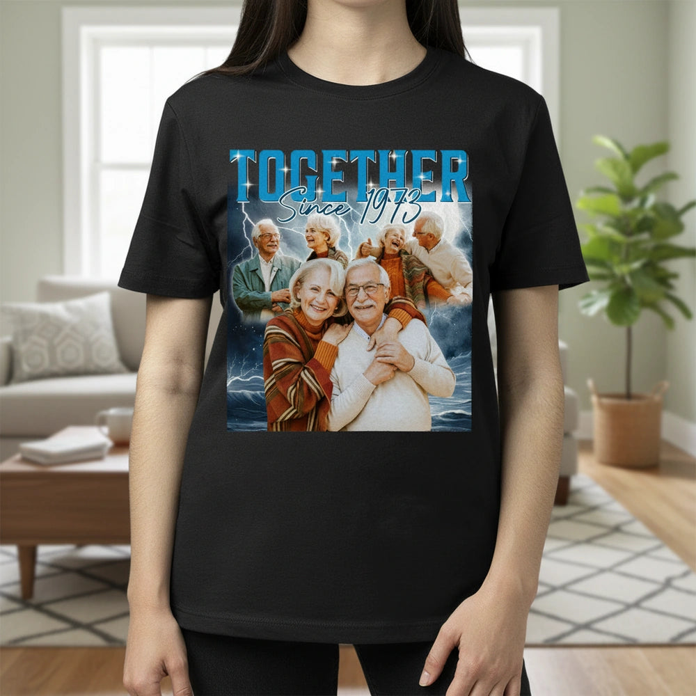 Custom Photo Upload T-Shirt with Together Since Text lifestyle photo
