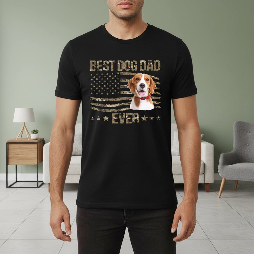 Custom Photo Upload Best Dog Dad Ever T-Shirt with American Flag lifestyle photo