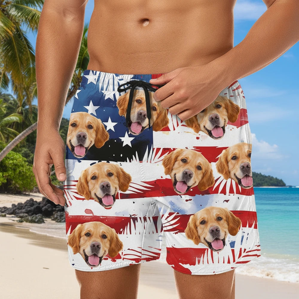 Custom Photo Upload Beach Shorts with American Flag lifestyle photo