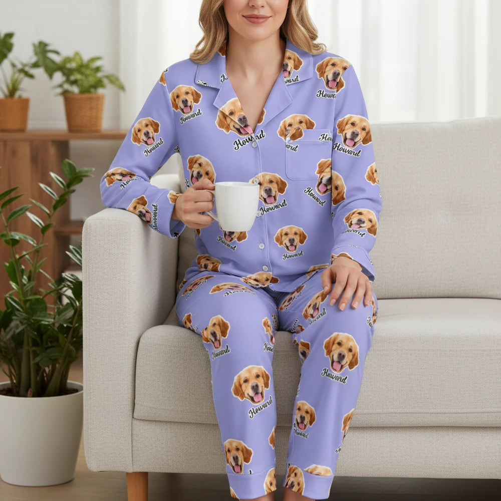 Custom Photo Upload Dog Face Pajamas with Personalized Name lifestyle photo