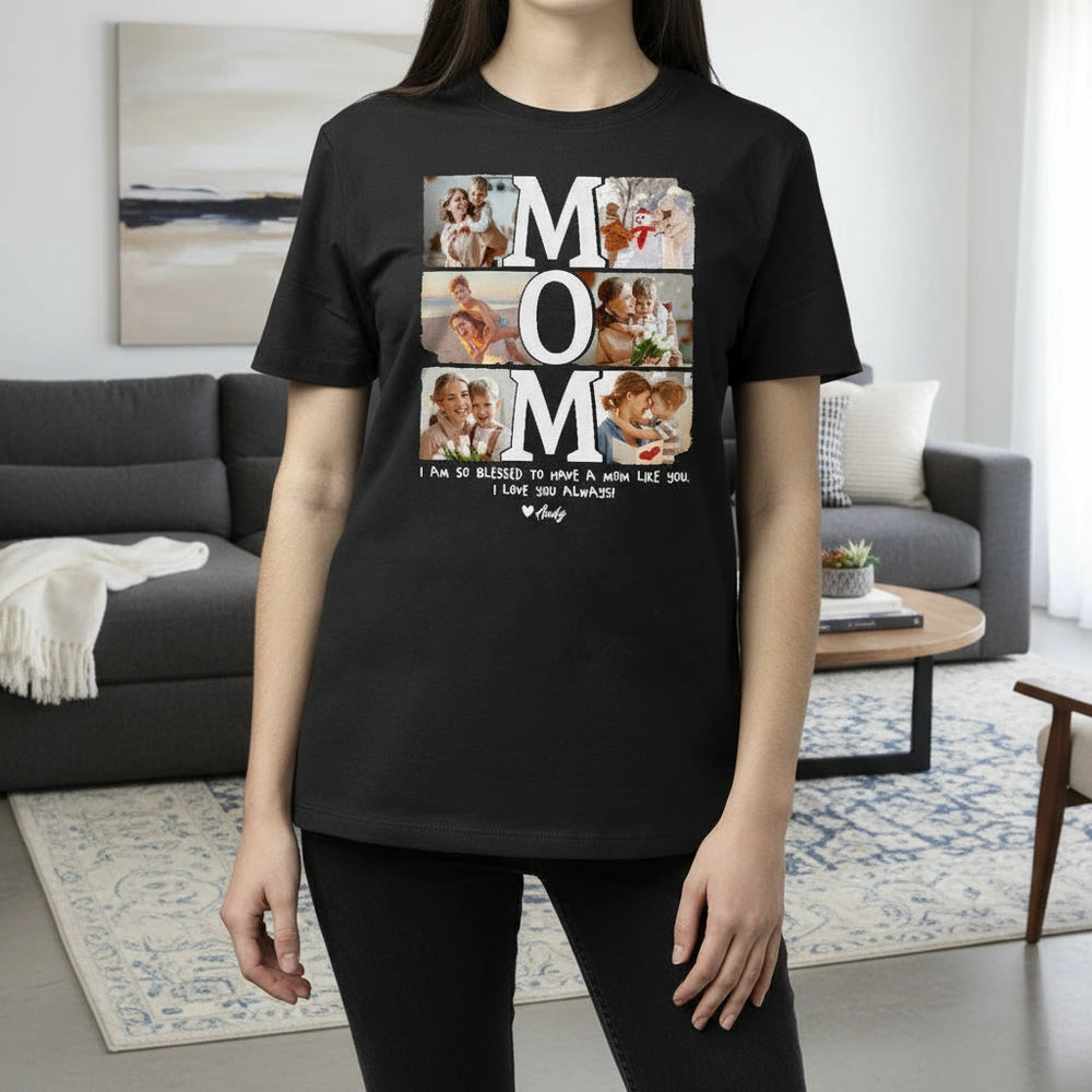 Custom Photo Upload T-Shirt with MOM Photo Collage Design lifestyle photo