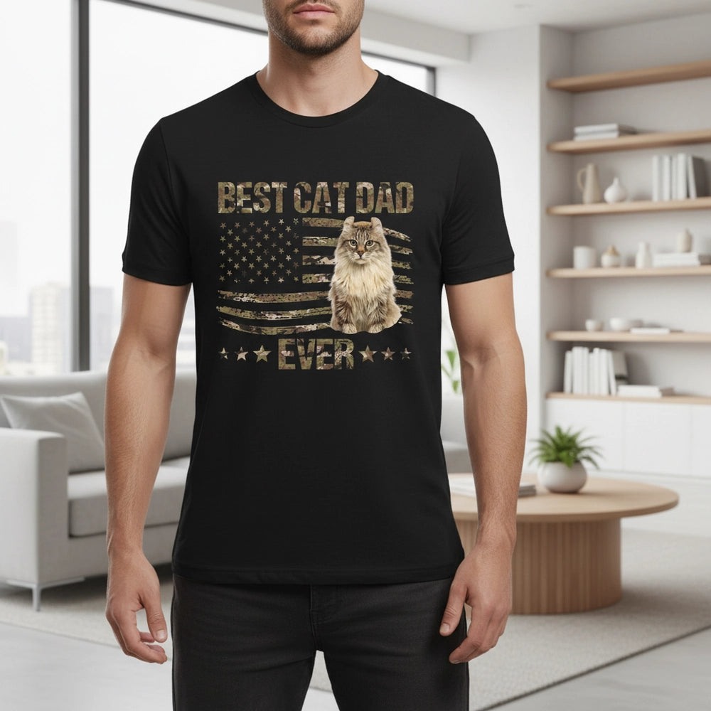Custom Photo Upload T-Shirt Best Cat Dad Ever with American Flag lifestyle photo