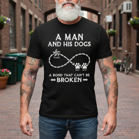 Custom Personalized T-Shirt A Man and His Dogs with Paw Prints lifestyle photo
