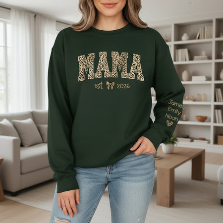 Custom Personalized MAMA Sweatshirt with Leopard Print & Names lifestyle photo