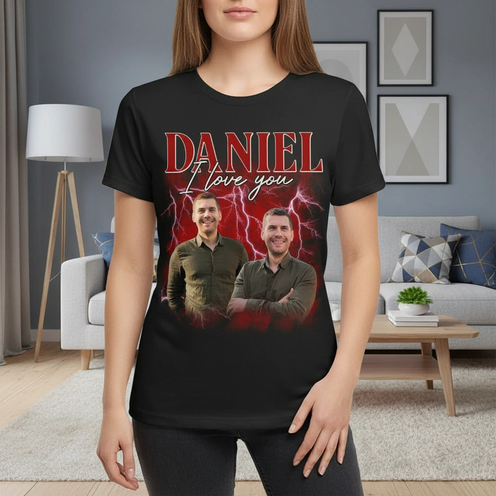 Custom Photo Upload T-Shirt with I Love You Text and Lightning lifestyle photo