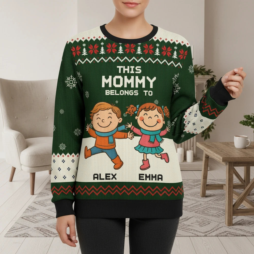 Custom Personalized This Mommy Belongs To Sweater with Kids lifestyle photo
