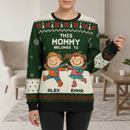 Custom Personalized This Mommy Belongs To Sweater with Kids lifestyle photo