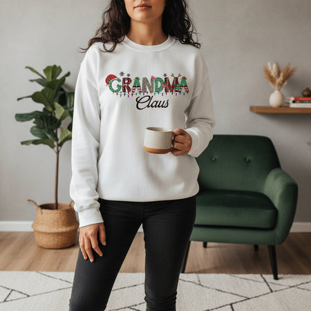 Custom Personalized GRANDMA Claus Sweatshirt with Holiday Graphics lifestyle photo