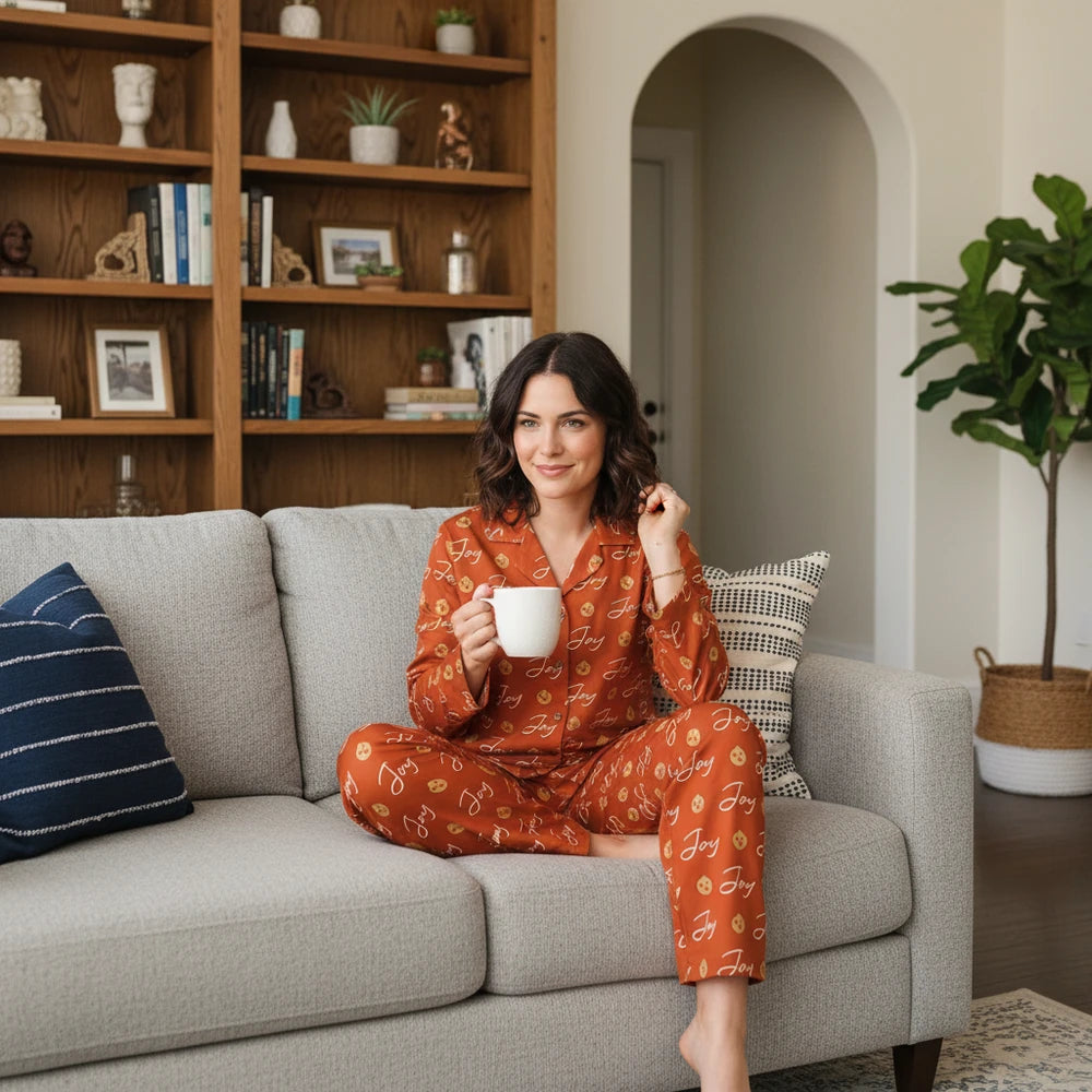 Custom Personalized Pajamas with Joy Text & Cookies Pattern lifestyle photo