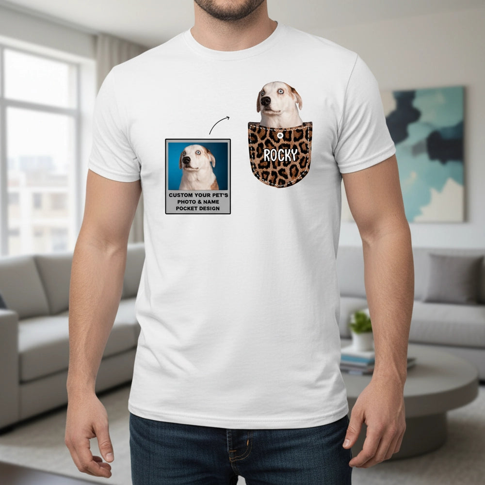Custom Photo Upload T-Shirt with Leopard Print Pocket lifestyle photo
