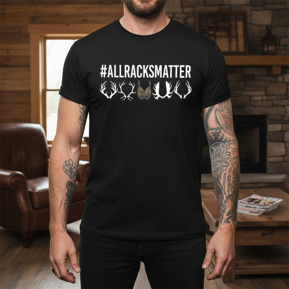 Custom Personalized T-Shirt with ALLRACKSMATTER and Deer Antlers lifestyle photo