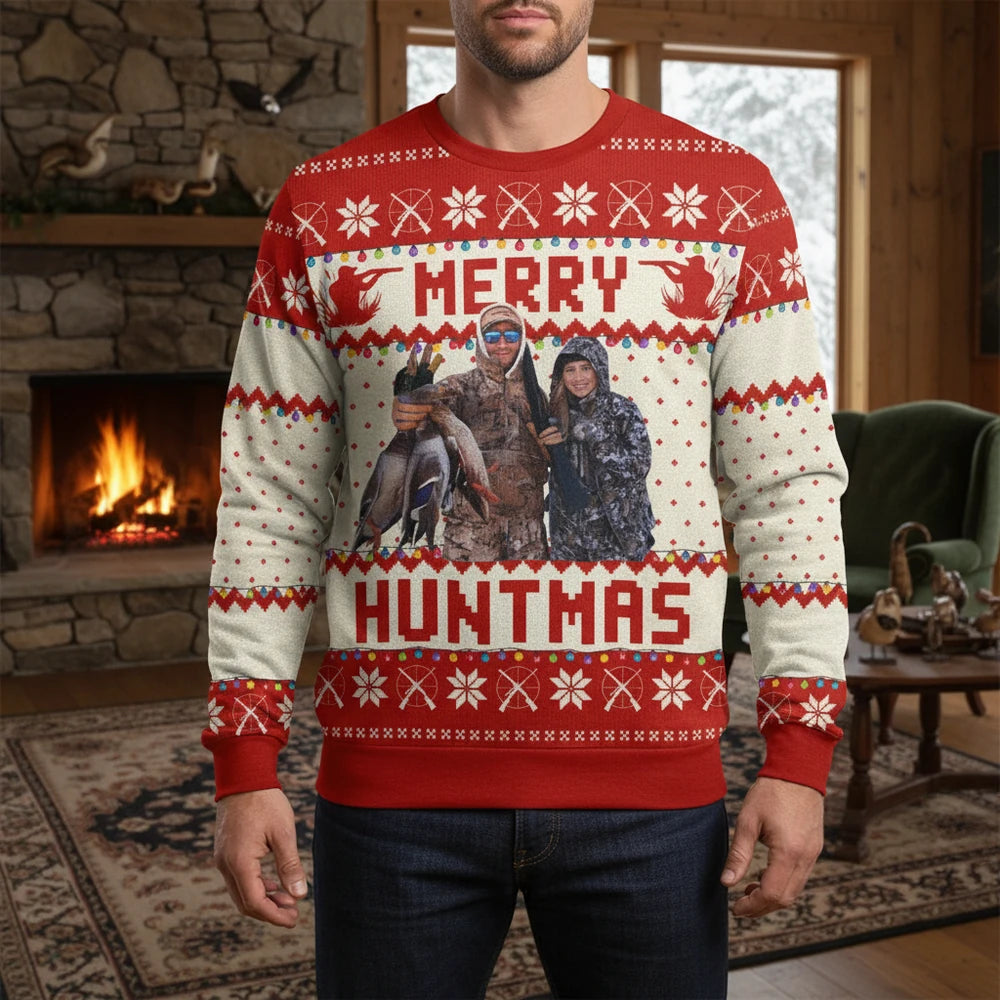 Custom Photo Upload Merry Huntmas Ugly Christmas Sweater lifestyle photo