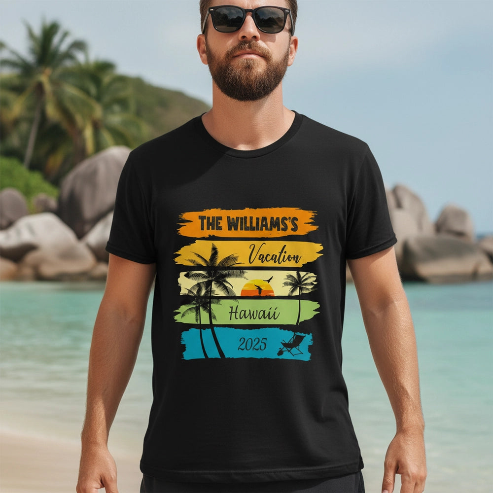 Custom Personalized T-Shirt with Palm Trees & Sunset Hawaii Design lifestyle photo