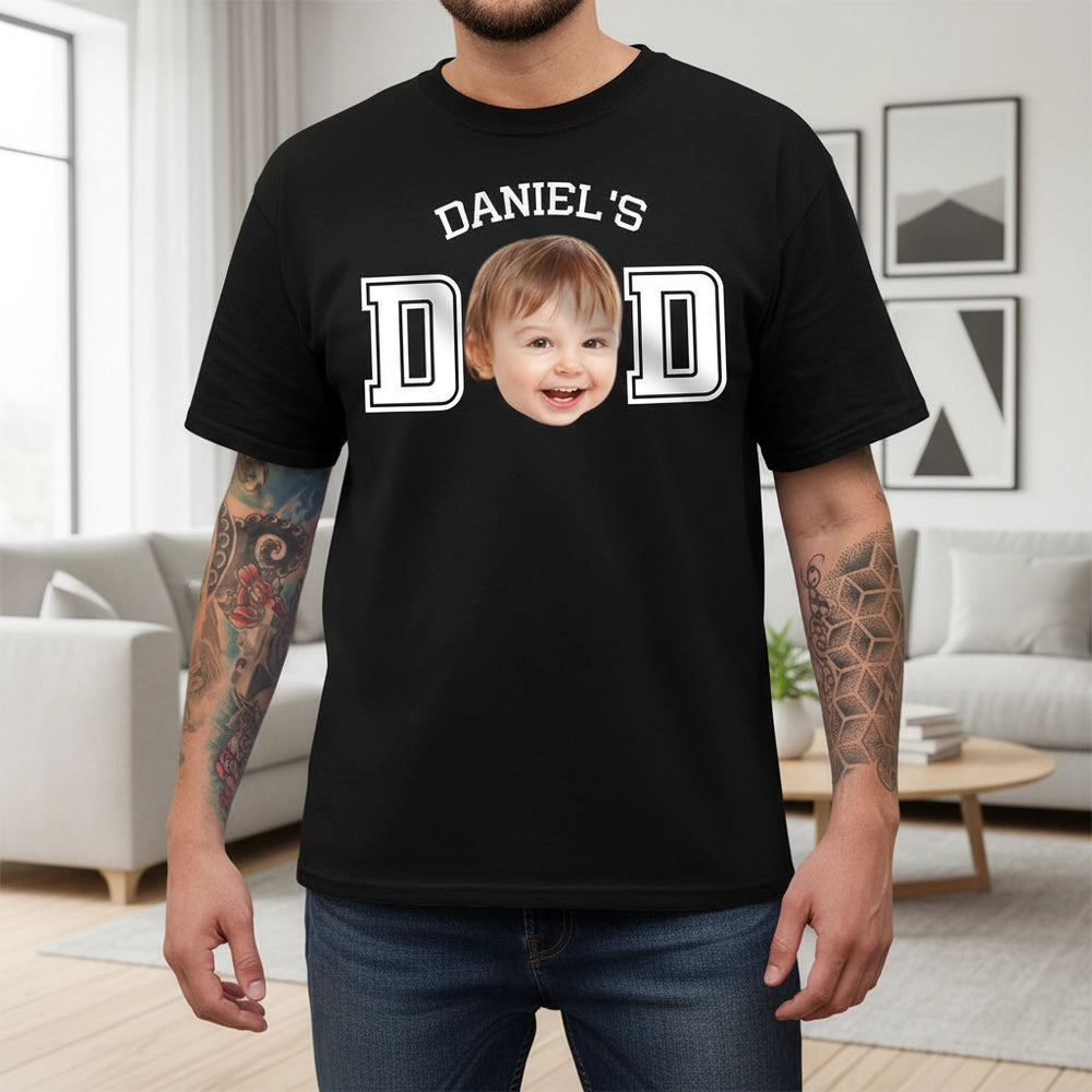 Custom Photo Upload T-Shirt with Varsity Letter Design for Dad lifestyle photo