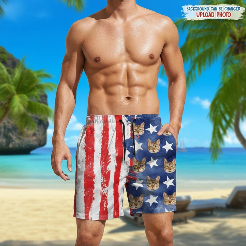Custom Photo Upload Beach Shorts with American Flag & Stars lifestyle photo