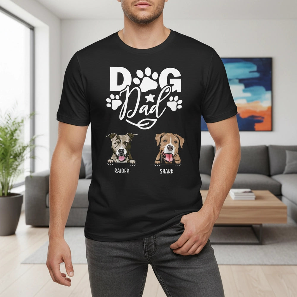 Custom Personalized Dog Dad T-Shirt with Photo Upload & Paw Prints lifestyle photo