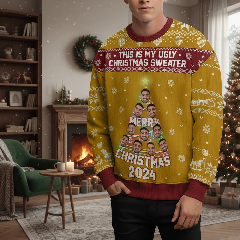 Custom Photo Upload This Is My Ugly Christmas Sweater with Face Tree lifestyle photo