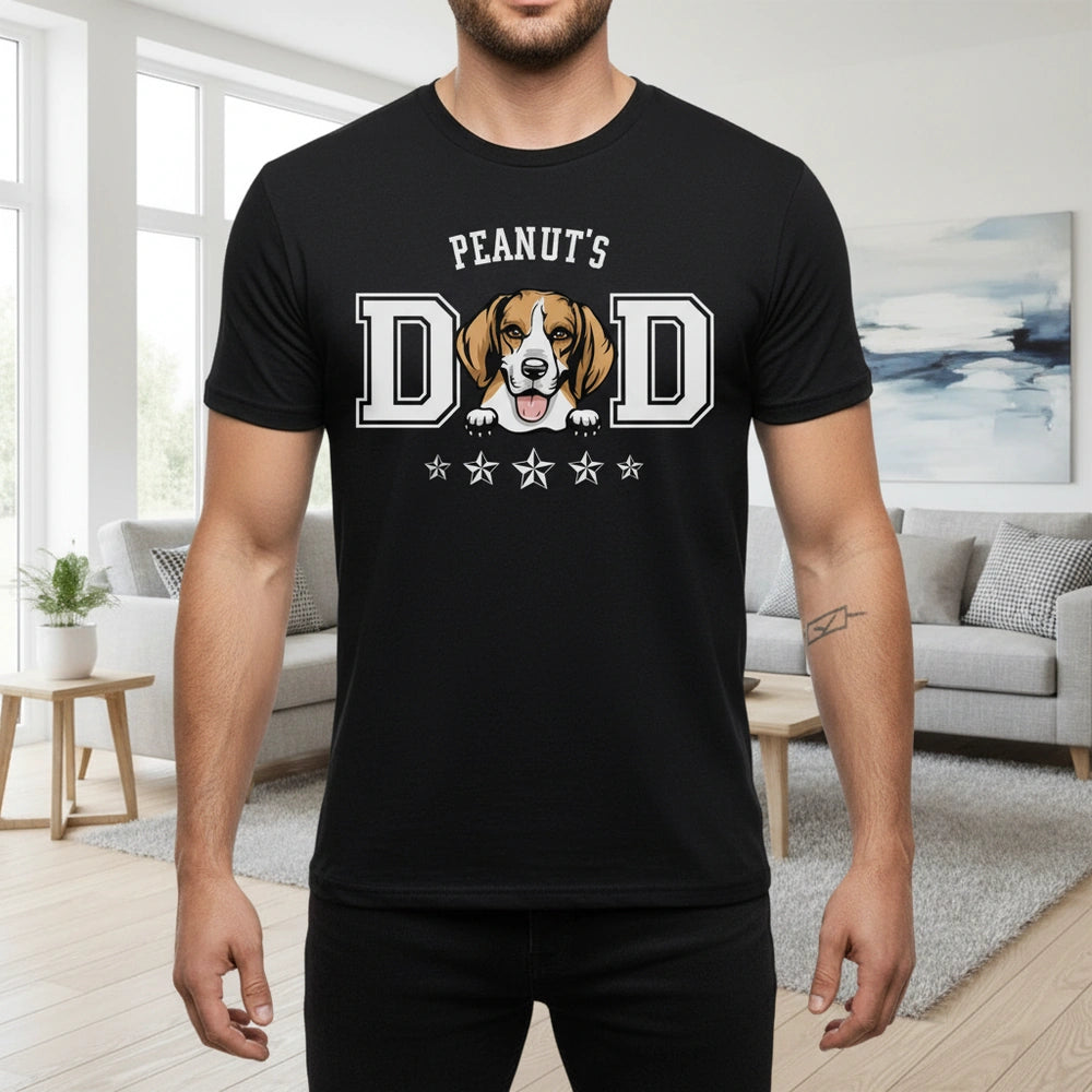 Custom Personalized Beagle Dad T-Shirt with Dog Portrait & Stars lifestyle photo