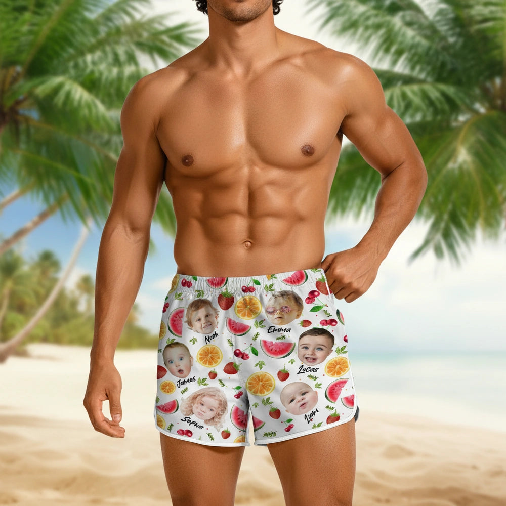 Custom Photo Beach Shorts with Watermelon & Strawberries lifestyle photo