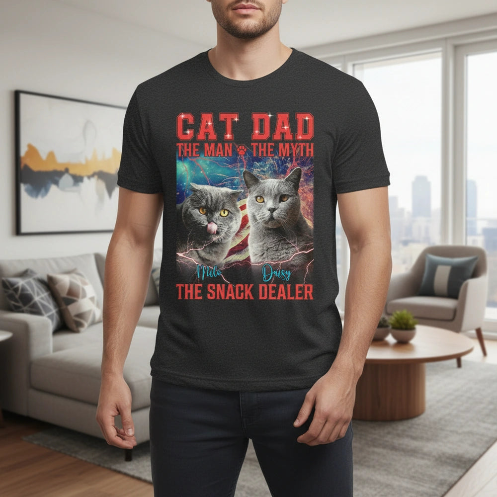 Custom Photo Upload T-Shirt with Cat Dad The Man The Myth Design lifestyle photo