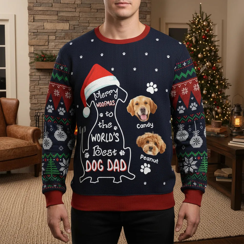 Custom Photo Upload Sweater Merry Woofmas to the World's Best Dog Dad lifestyle photo