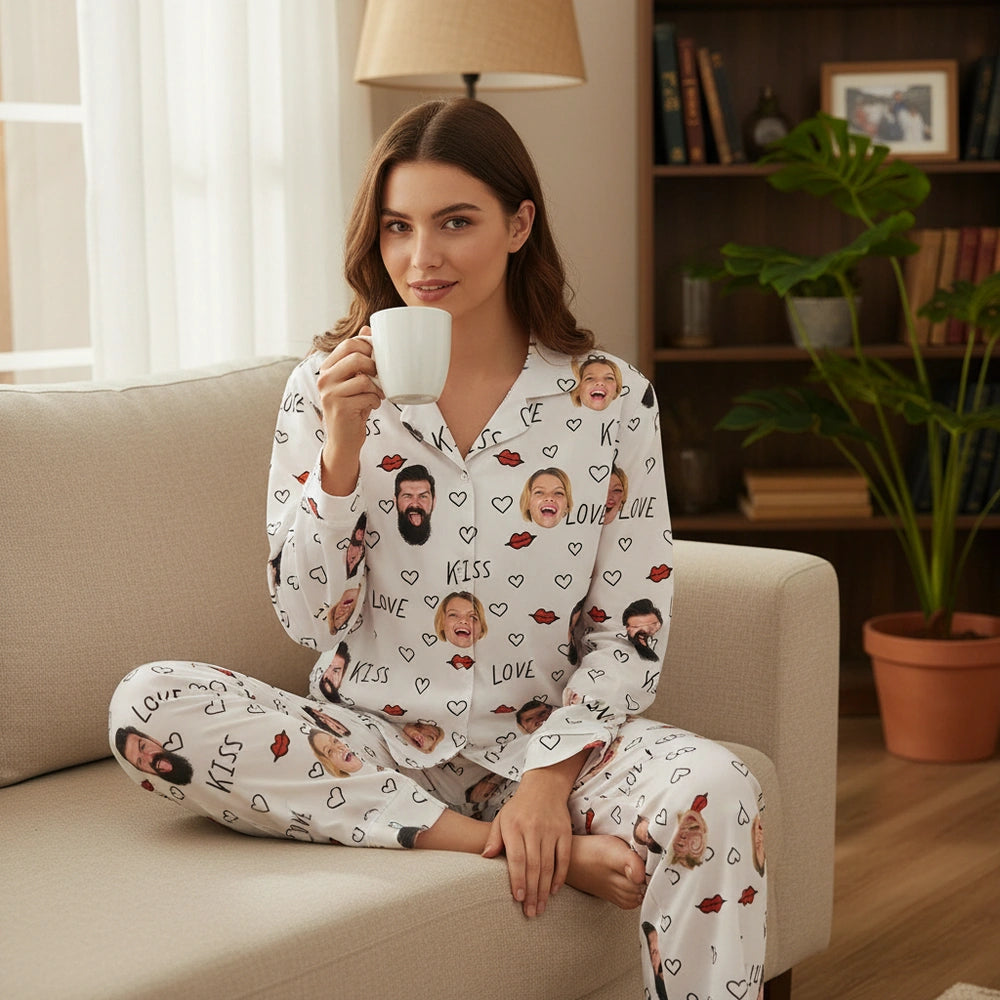 Custom Photo Upload Pajamas with Love Kiss Hearts and Lips Pattern lifestyle photo