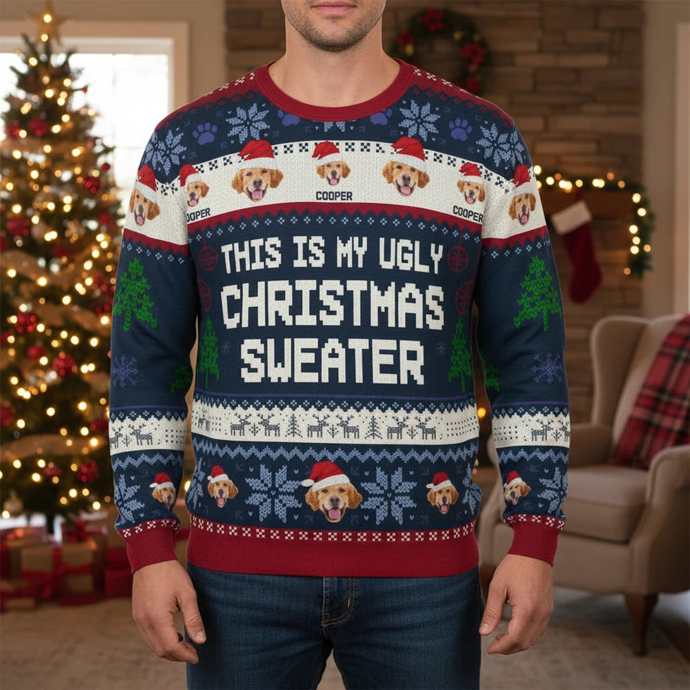 Custom Photo Upload This Is My Ugly Christmas Sweater with Dogs lifestyle photo