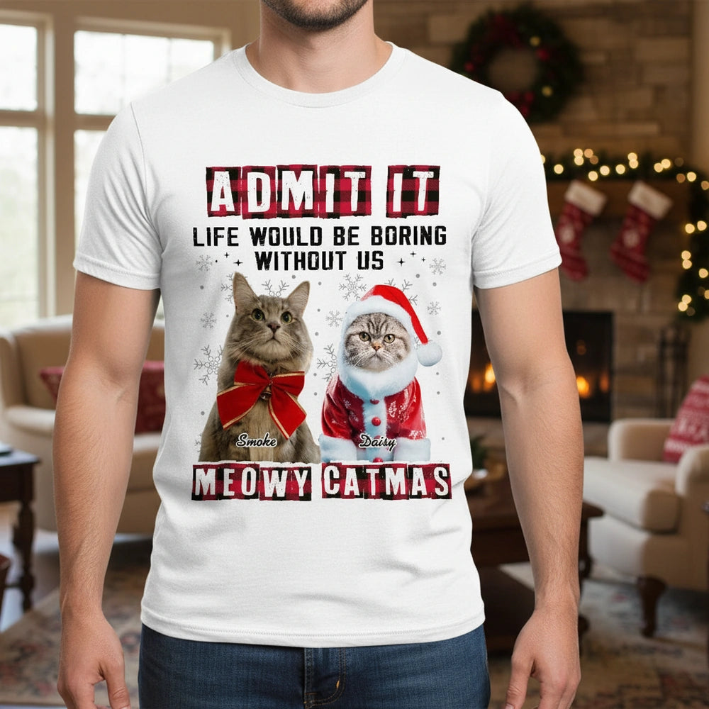 Custom Photo Upload T-Shirt with Cats and Christmas Theme lifestyle photo