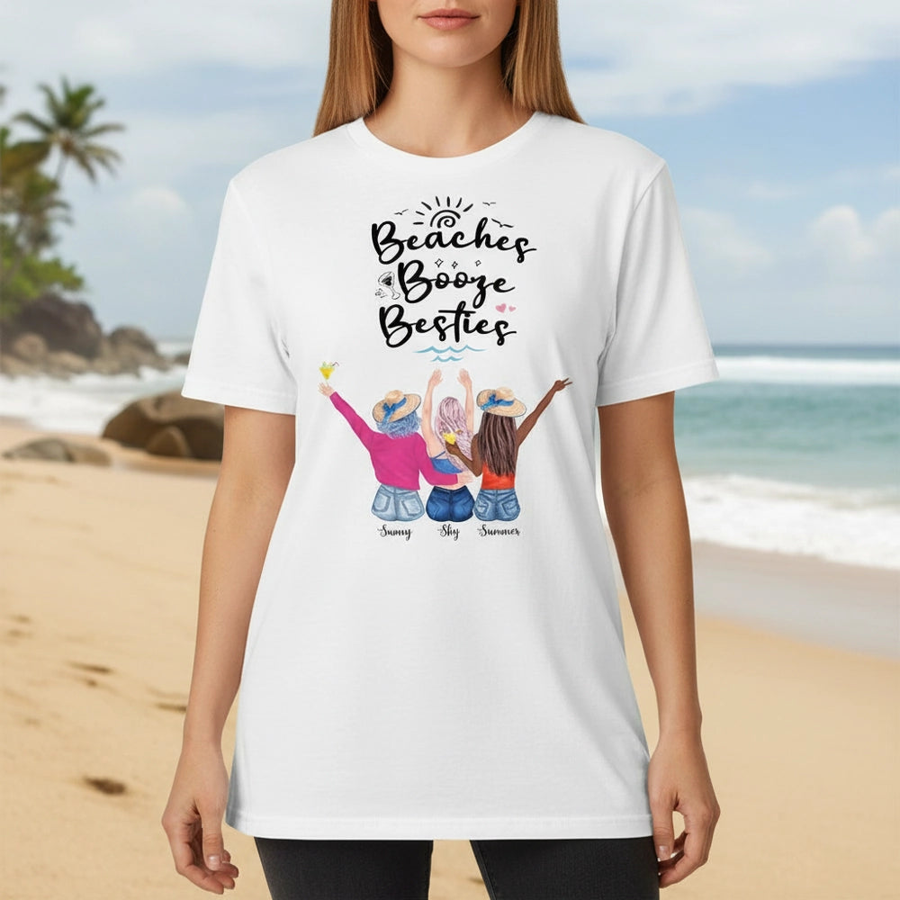 Custom Personalized Beaches Booze Besties T-Shirt with Beach Friends lifestyle photo
