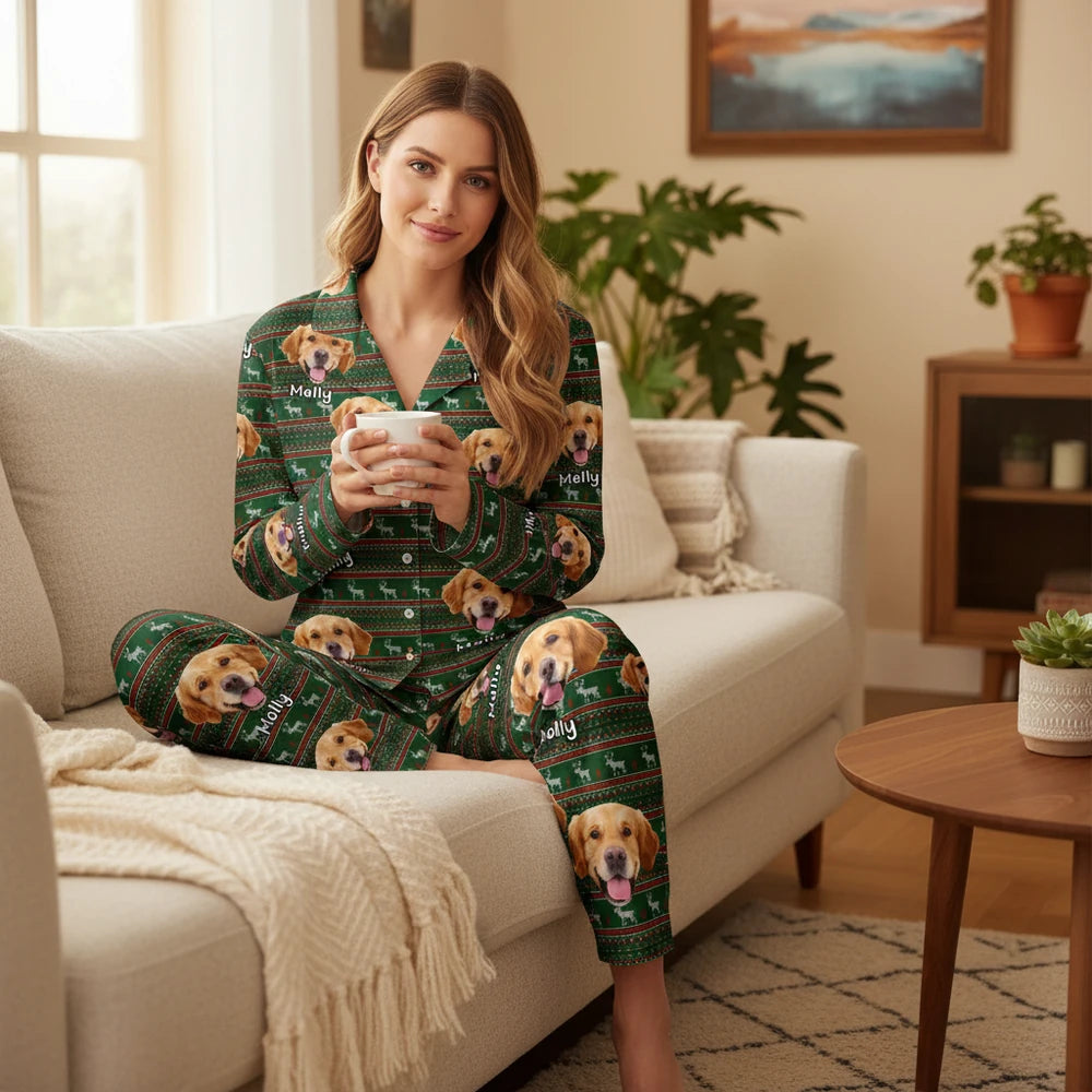 Custom Photo Upload Pajamas with Christmas Sweater Pattern lifestyle photo