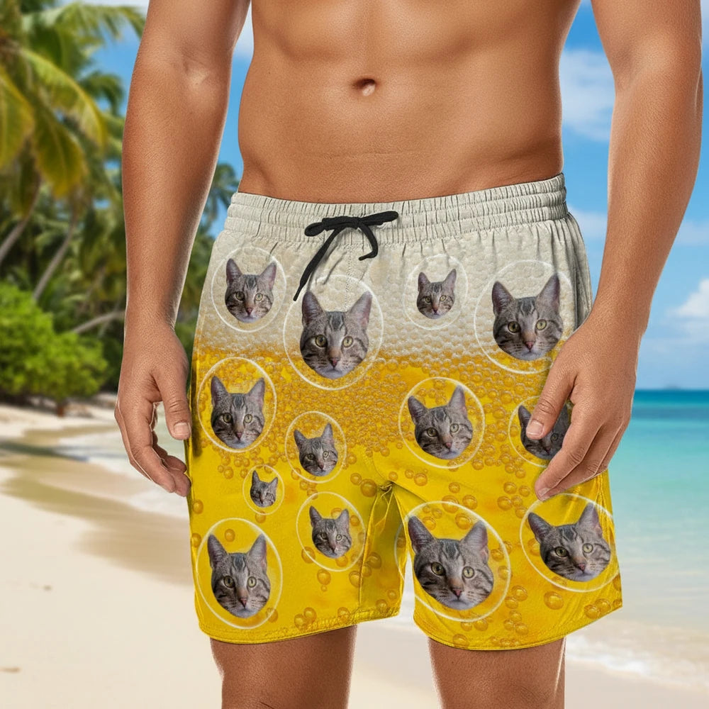 Custom Photo Upload Beach Shorts with Beer Bubble Design lifestyle photo