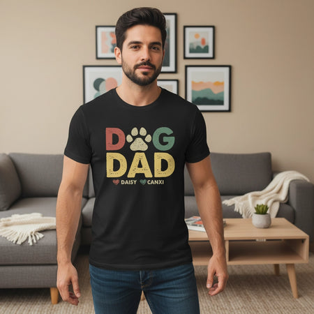 Custom Personalized Dog Dad T-Shirt with Paw Print lifestyle photo