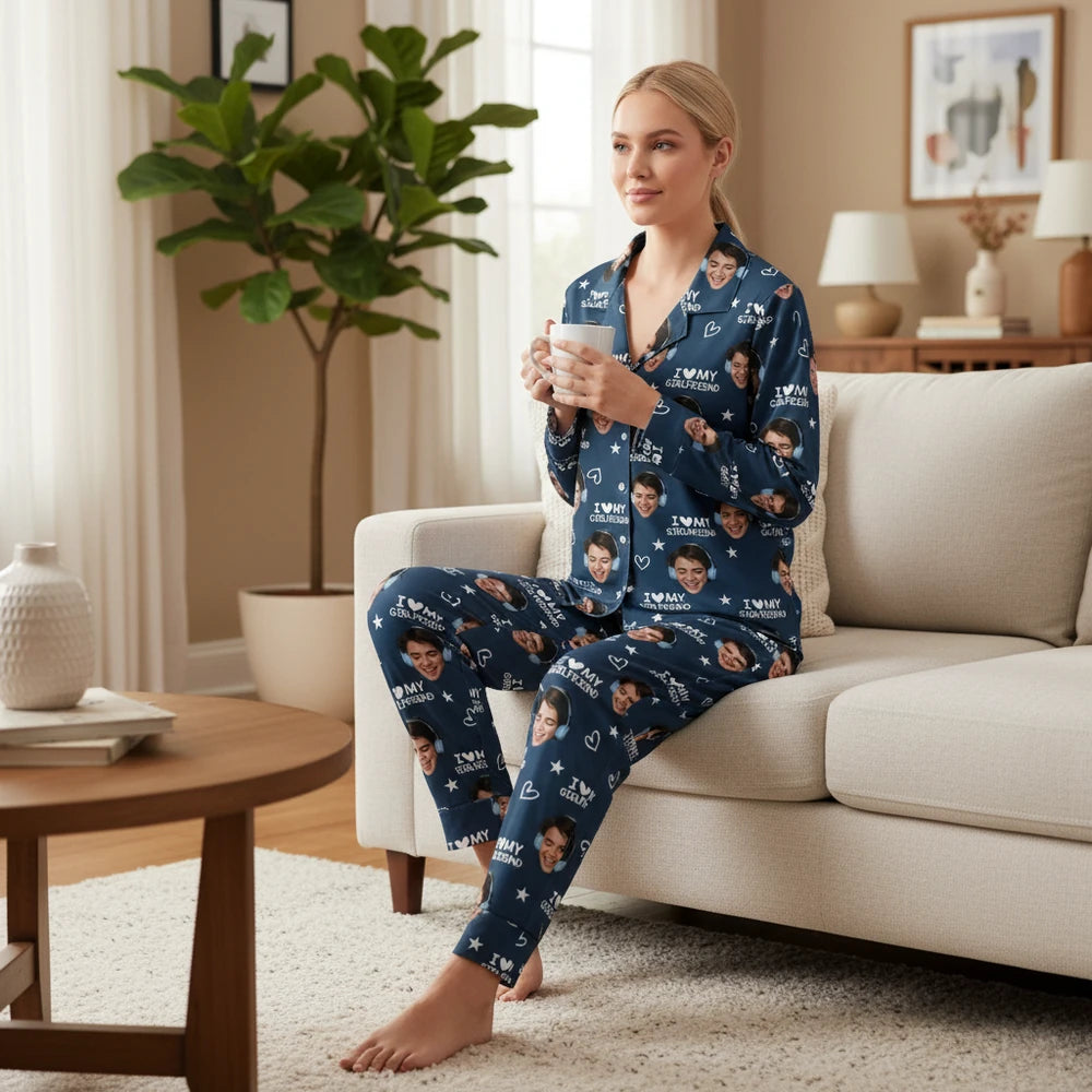 Custom Photo Upload Pajamas with I Love My Girlfriend & Stars lifestyle photo