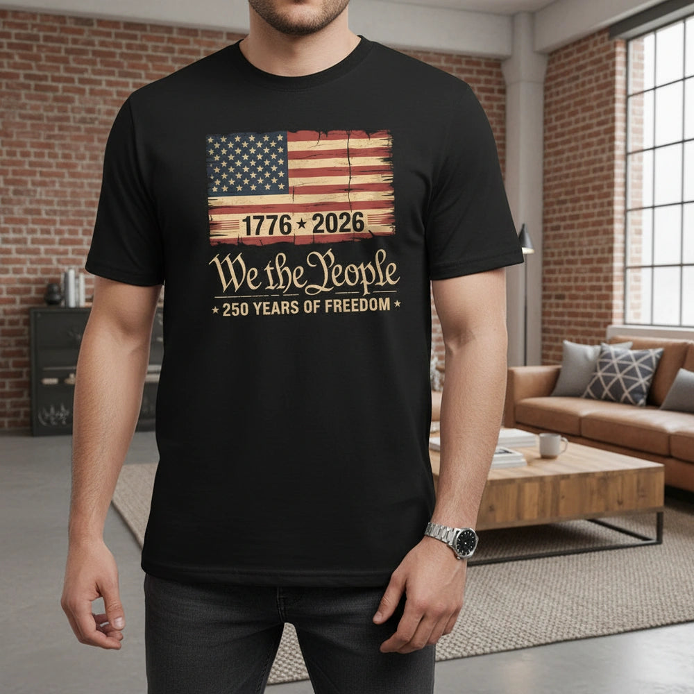 America 250th Birthday US Flag 250 Years We The People Dark Shirt lifestyle photo