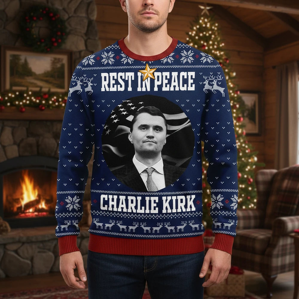 Custom Photo Sweater with American Flag Map & Snowflakes lifestyle photo