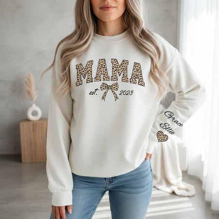 Custom Personalized Leopard Print MAMA est. 2023 Sweatshirt lifestyle photo