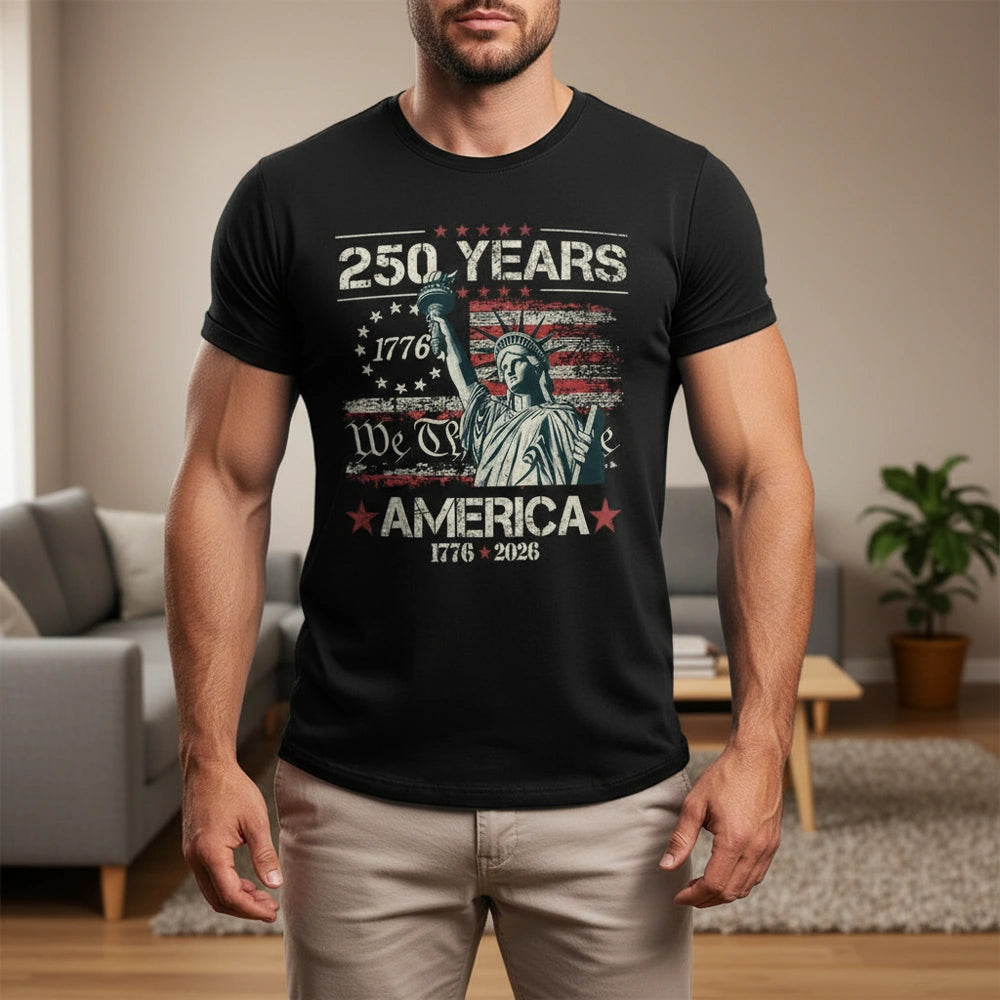 Custom Photo T-Shirt with Statue of Liberty & American Flag 250 Years lifestyle photo